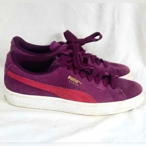 Puma Big Kids Suede Low Top Shoes Sneakers Size 5 Purple Pink Lace Up